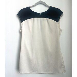 Ann Taylor Satin Sleeveless White Blouse with Blac